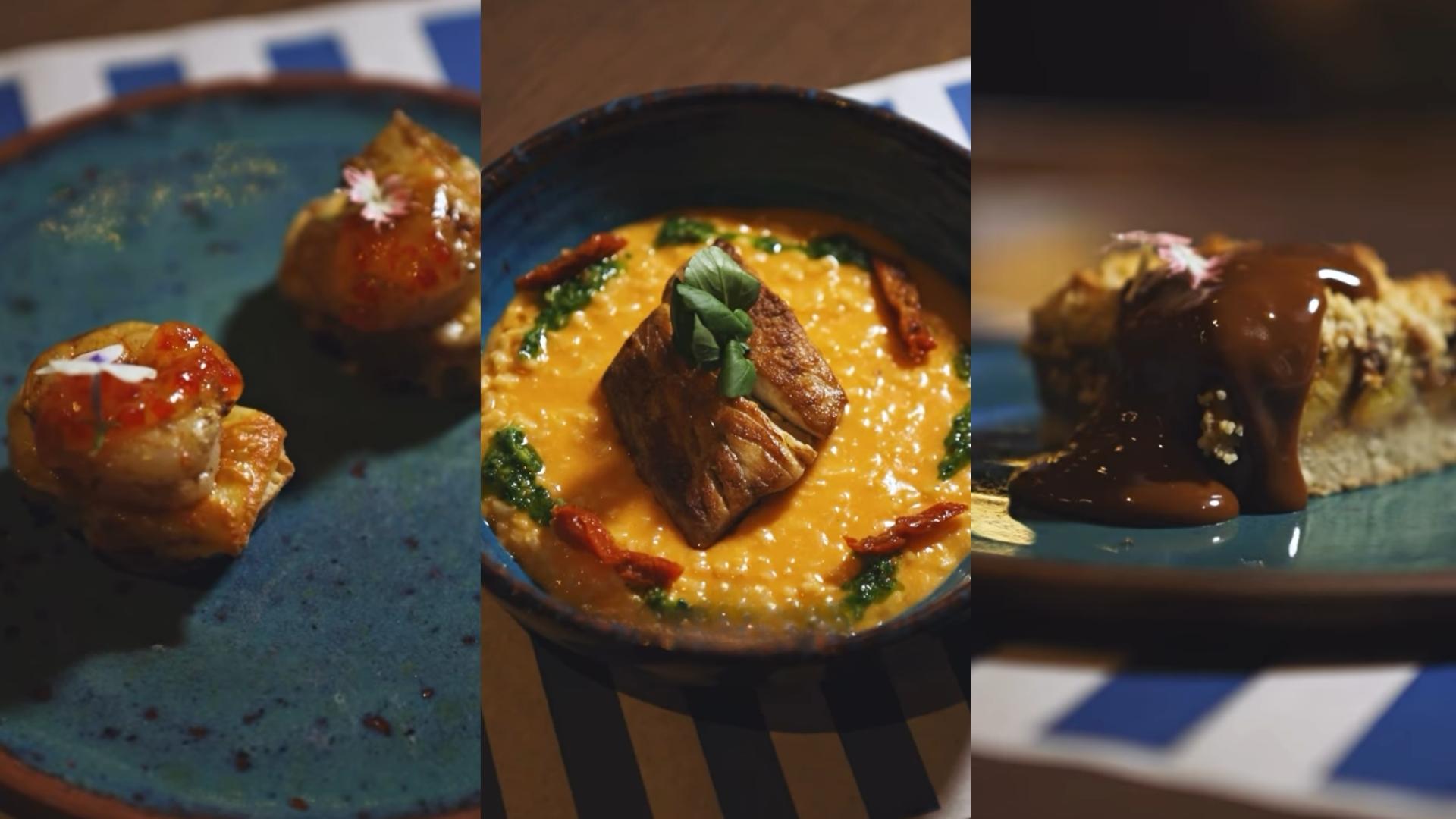 Pesca grelha peixe branco da costa sobre risoto de tomate seco no Sabores de Itajaí, no Bravamall
